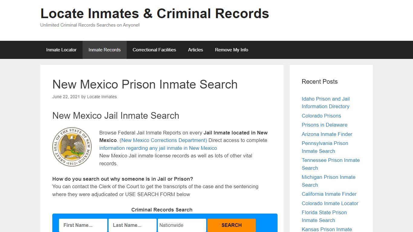 New Mexico Prison Inmate Search – Locate Inmates ...