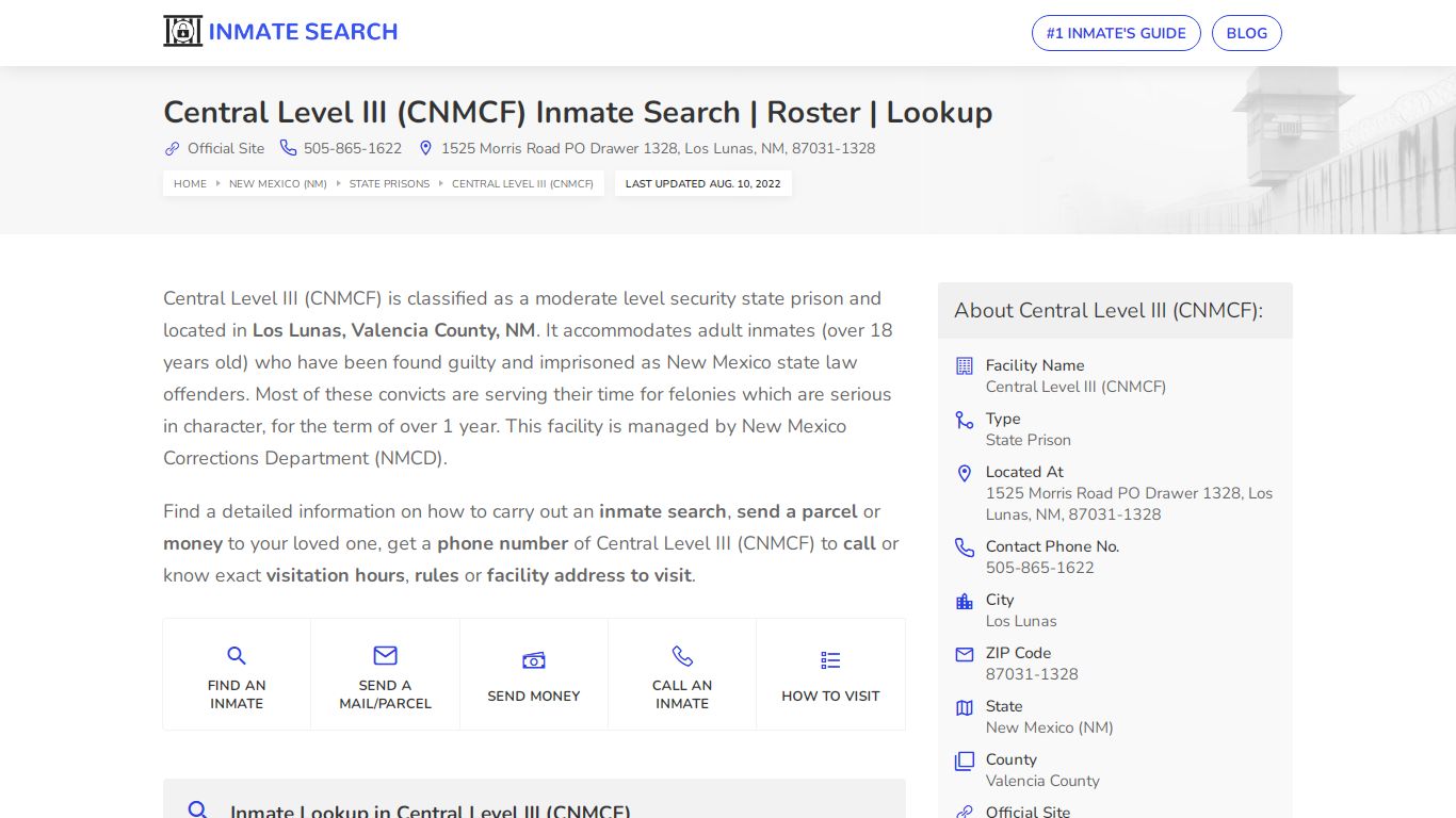 Central Level III (CNMCF) Inmate Search | Roster | Lookup